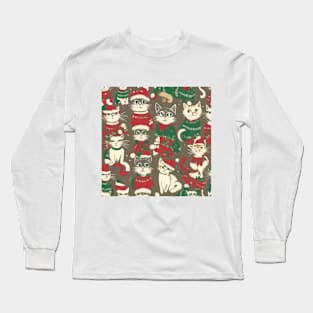 adorable christmas theme kitten pattern Long Sleeve T-Shirt